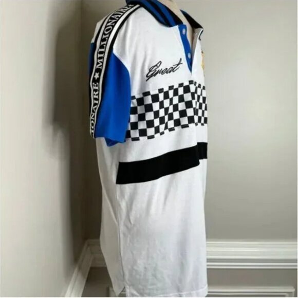 Bleecker and Mercer Men's Blue Black and White Checkered Millionaire Polo Large - Picture 3 of 8